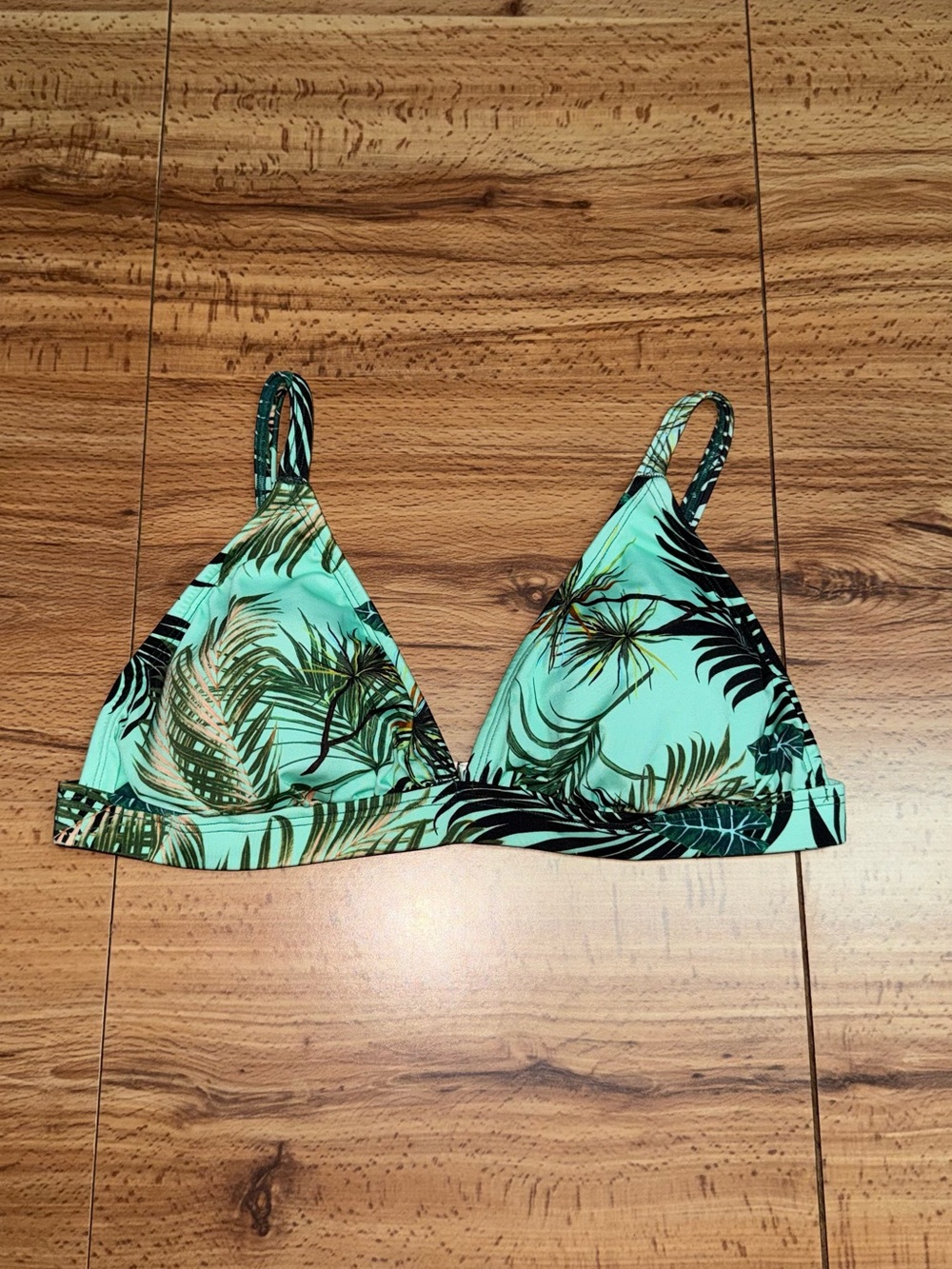 Women’s Tropical Leaf Print Triangle Bralette Bikini Top - light aqua Swimwear